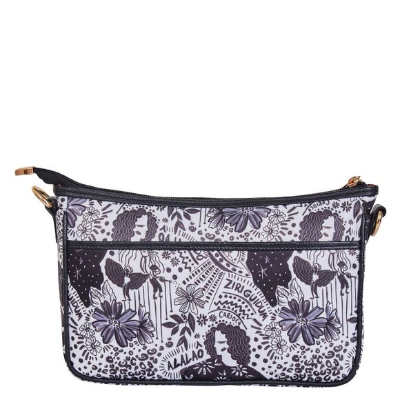Printed Fabric Black East/West Hobo Crossbody Sling Bag Over the Shoulder Purse - Picture 8 of 8
